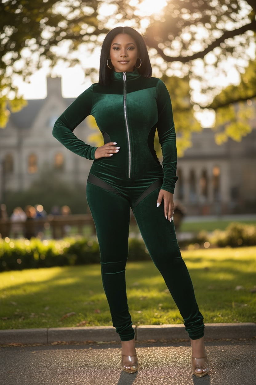 Velvet Zip-Up Jumpsuit