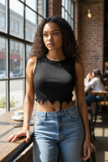 Bling Trim Ribbed Crop Top