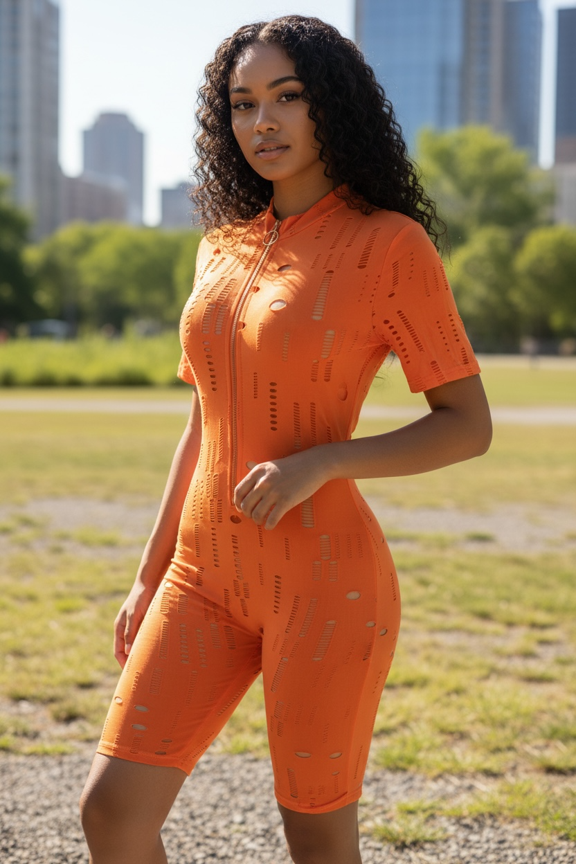 Zip-Front Biker Romper