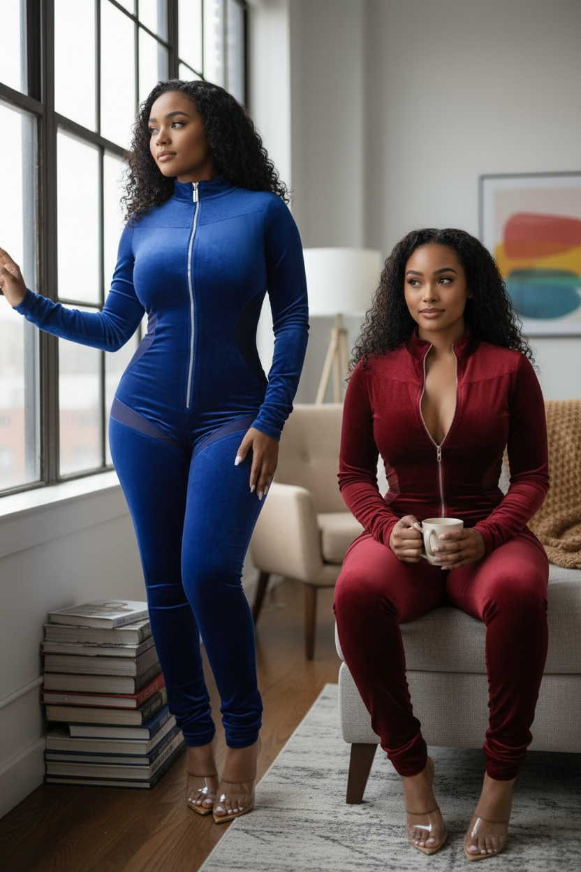 Velvet Zip-Up Jumpsuit