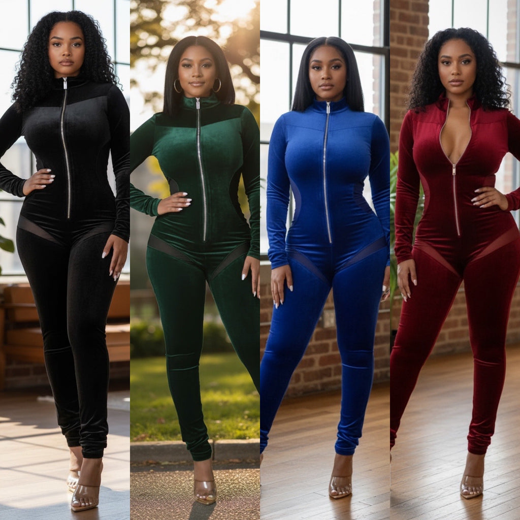 Velvet Zip-Up Jumpsuit