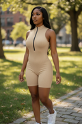 Ribbed Zip-Front Romper
