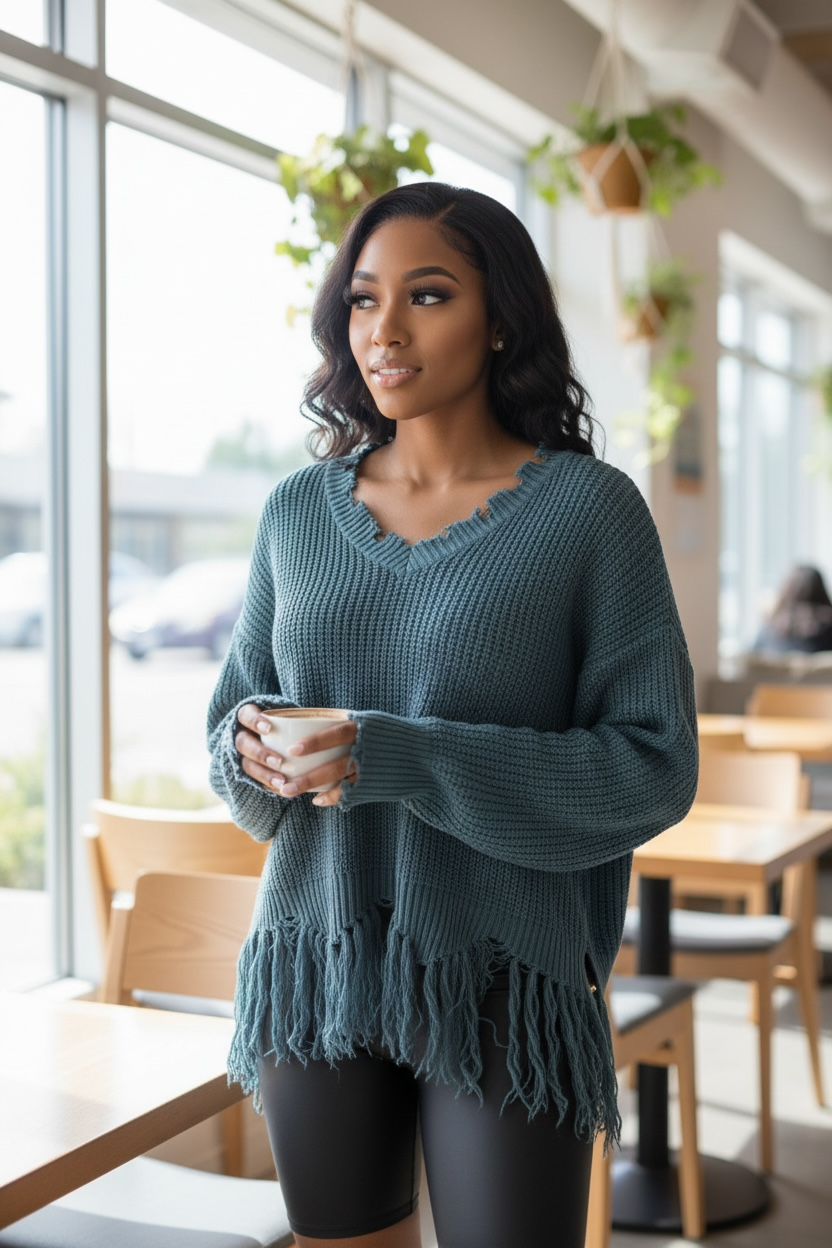 Cozy Chic Fringe Knit Sweater