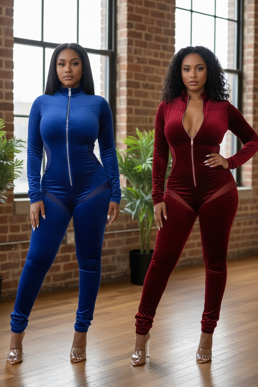 Velvet Zip-Up Jumpsuit
