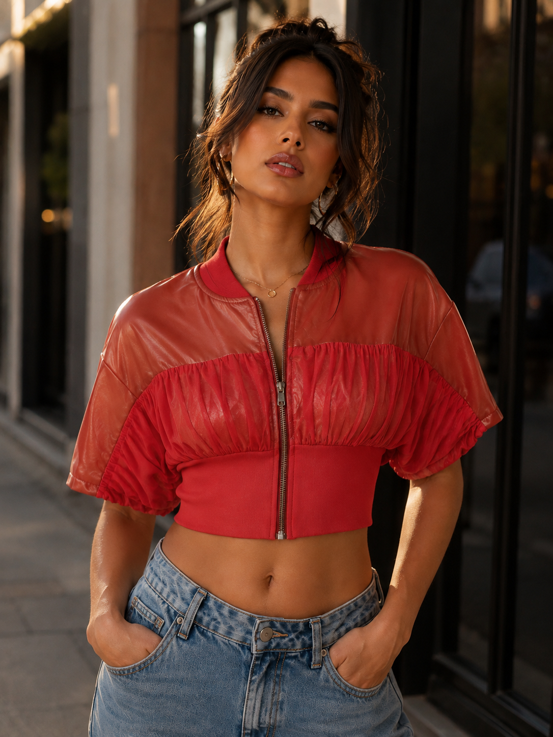 Sheer Attitude Cropped Bomber Jacket