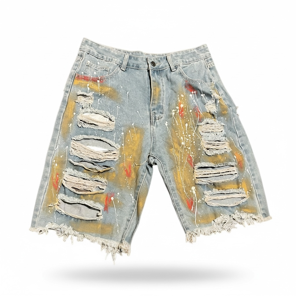 Painted Rebel Distressed Denim Shorts