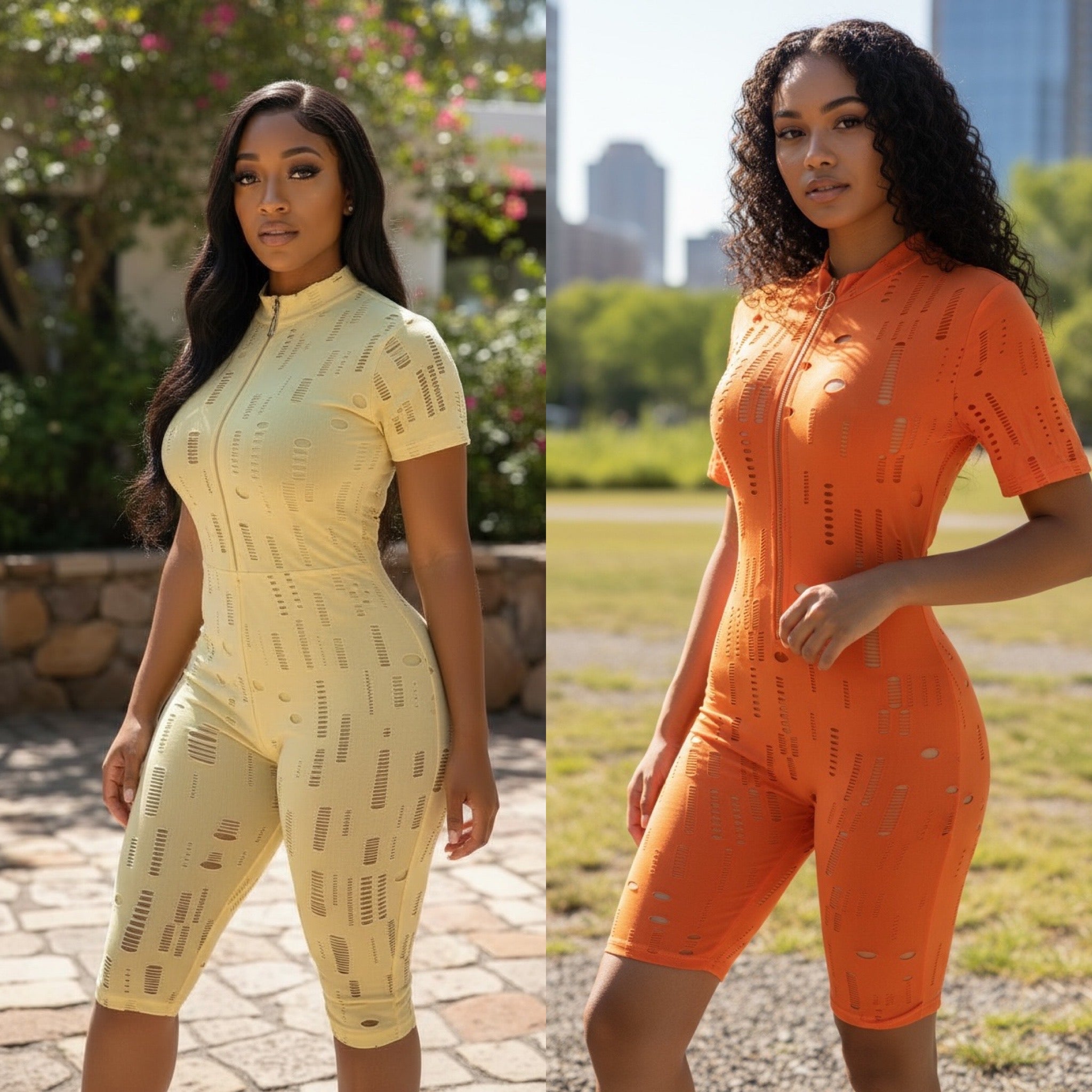 Zip-Front Biker Romper